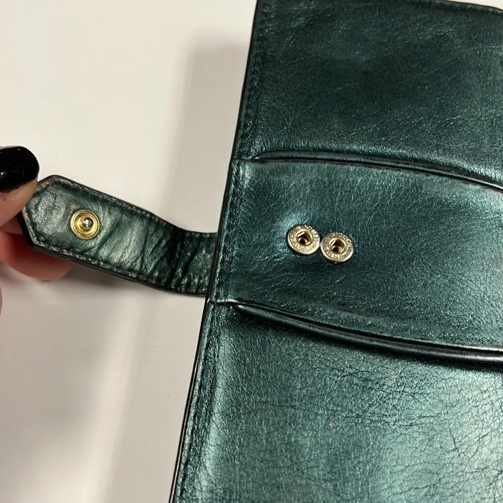 Lodis Green Metallic Leather Snap Clutch Wallet